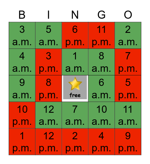 What time is it? Bingo Card