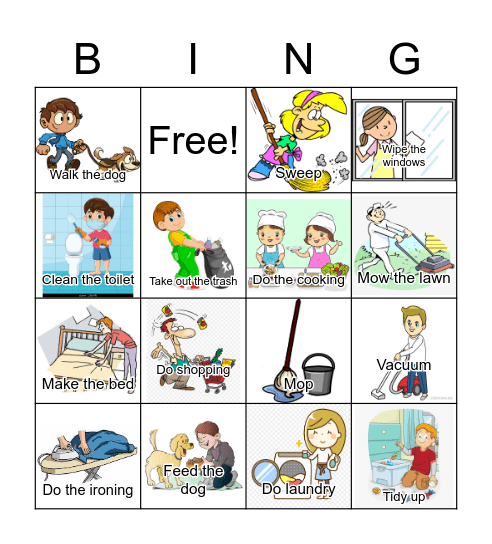 Household chores Bingo Card