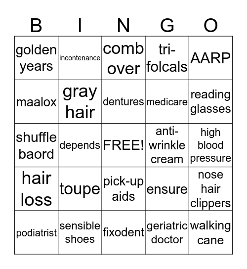 Over the Hill Bingo Card