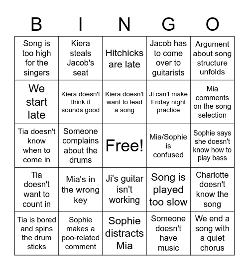 C4 band bingo Card