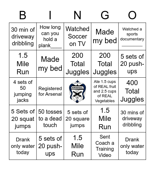 Arsenal Bingo - Week 3 Bingo Card