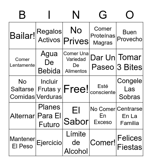 Opciones Saludables Bingo Card