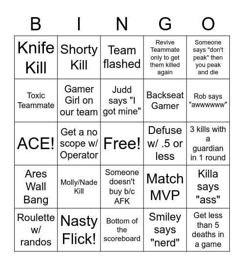 Valorant bingo with the boys Bingo Card