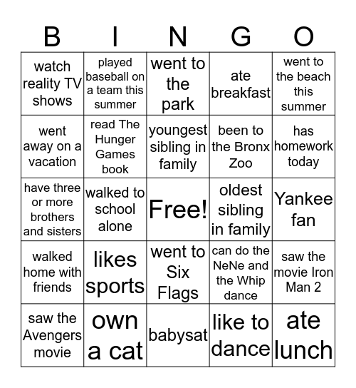 Untitled Bingo Card