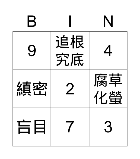 數學第6單元 Bingo Card
