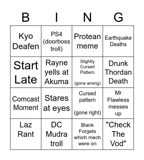 Lucid Dreaming DSR Bingo Card