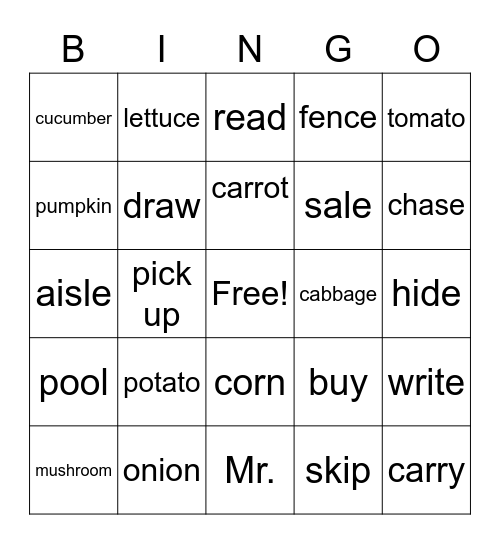 Lesson 9-10 Bingo Card