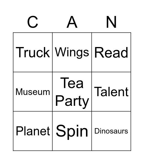 I Can Be Anything! Bingo Card