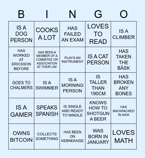 MINGELBINGO: Find someone who... Bingo Card