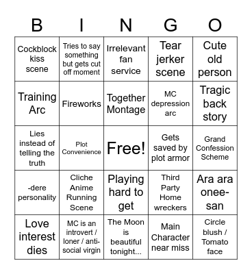 Anime Movie Bingo Card