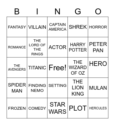 Movie Bingo Card