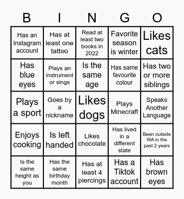 Virtual Mingle Bingo Card
