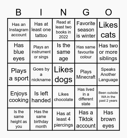 Virtual Mingle Bingo Card