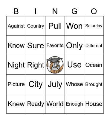 Trick Word Bingo Card