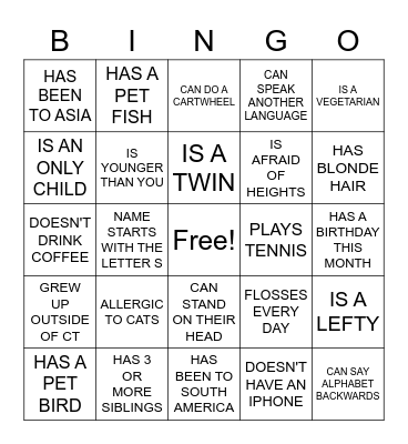 HUMAN SCAVENGER HUNT Bingo Card