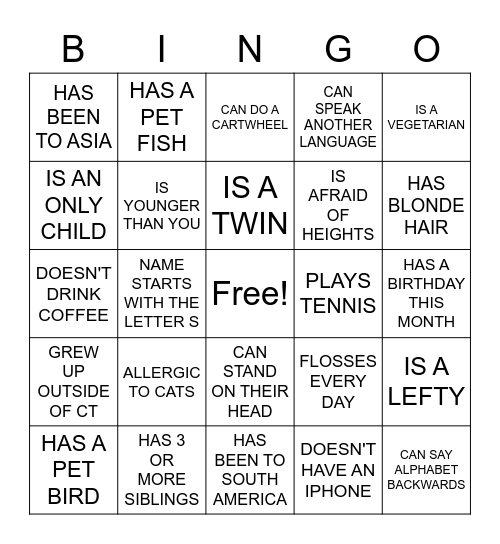 HUMAN SCAVENGER HUNT Bingo Card