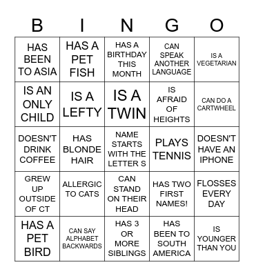 HUMAN SCAVENGER HUNT Bingo Card