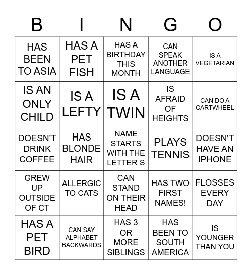 HUMAN SCAVENGER HUNT Bingo Card