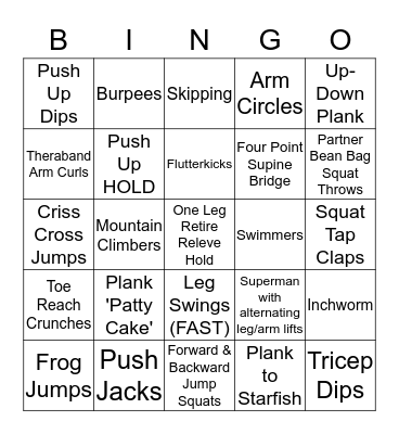 :)    FITNESS BINGO   :)  Bingo Card