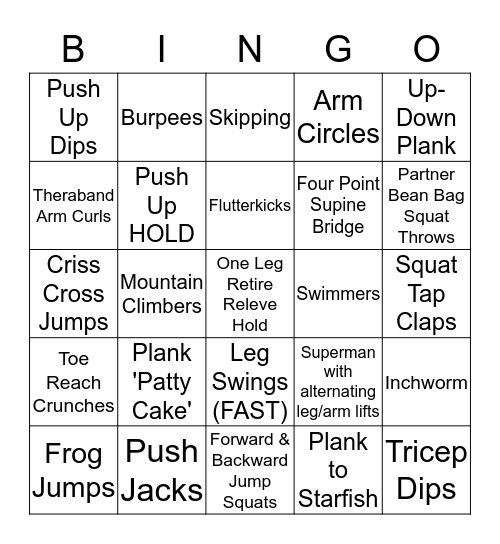 :)    FITNESS BINGO   :)  Bingo Card