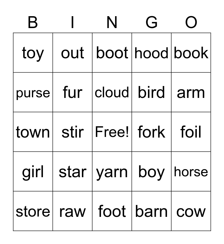 Irregular Vowel Words Bingo Card