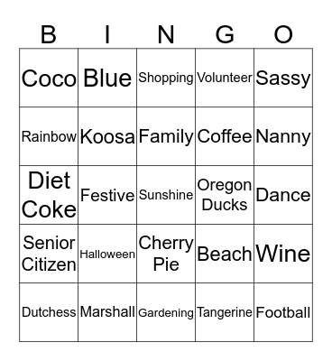 Nanny's Birthday BINGO Card