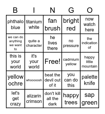 Bob Ross Bingo Card