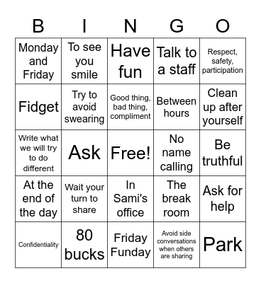 Day Treatment!! Bingo Card