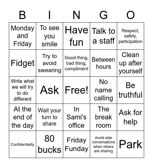 Day Treatment!! Bingo Card
