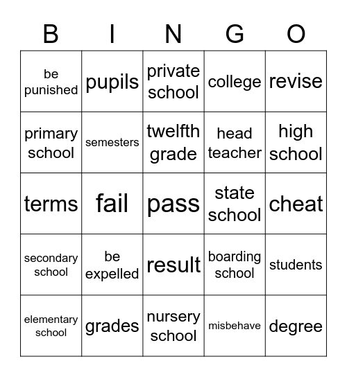 Education Bingo Card