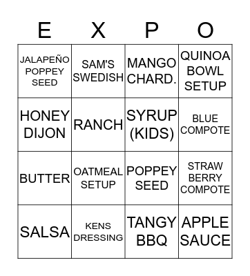 SET-UPS BINGO Card
