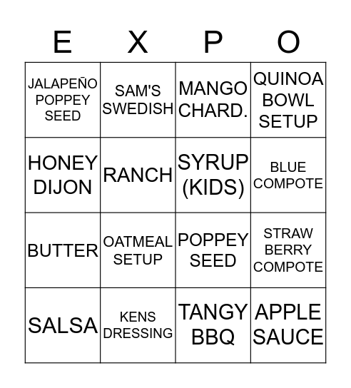 SET-UPS BINGO Card