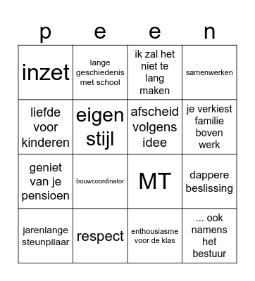 Peens-Afscheid-School-Bingo Card