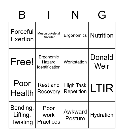 Safety Day Module 1 Bingo Card