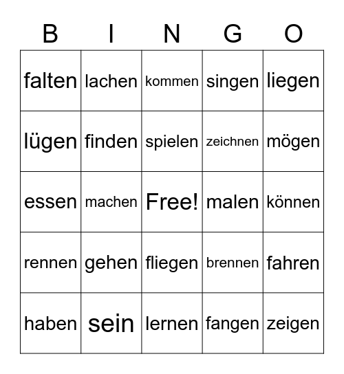 Verben-Bingo Card