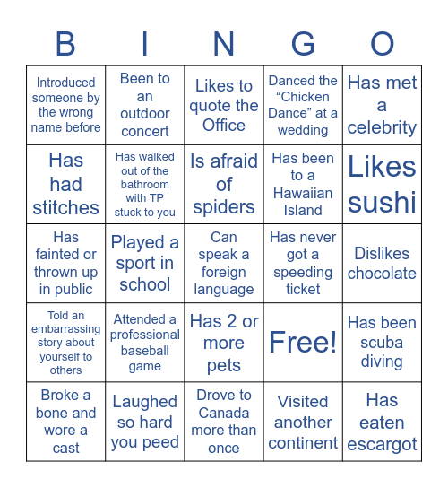 Getting to Know You Bingo Card