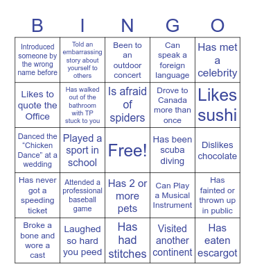 Getting to Know You Bingo Card