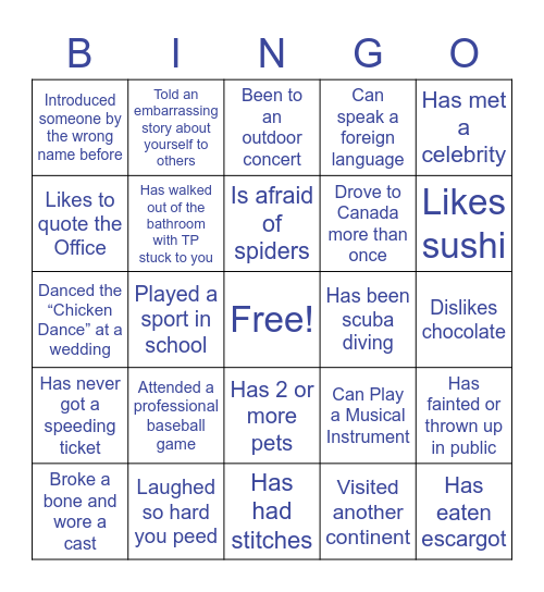 Getting to Know You Bingo Card