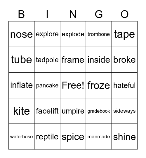 VCe Bingo Card