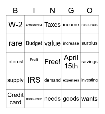 Economics Bingo Card