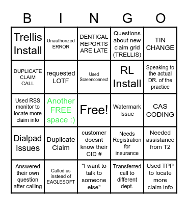 Customer Support Bingo Card