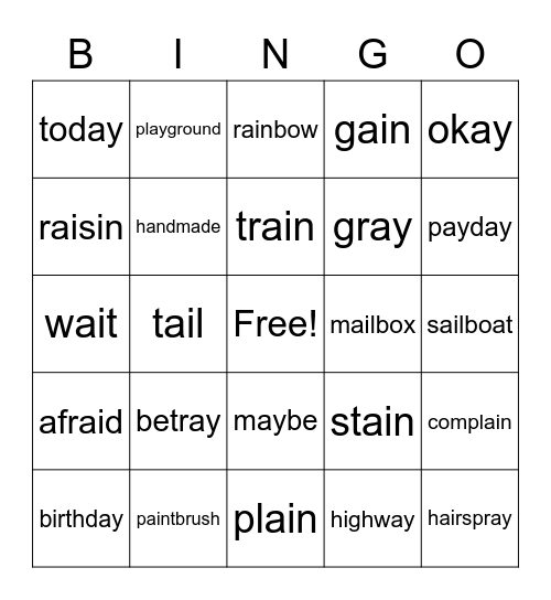 Long a Vowel Teams Bingo Card