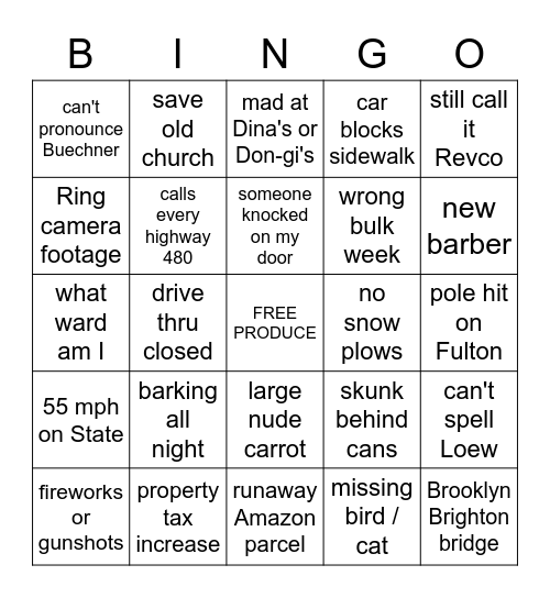 OLD BROOKLYN BINGO Card
