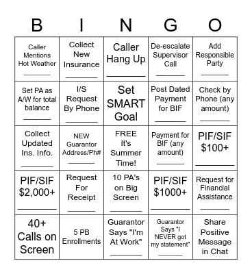 First Day of Summer Bingo Card