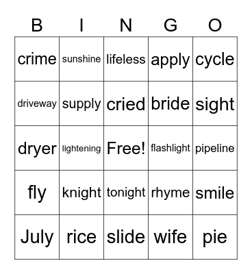 Long i Vowel Teams Bingo Card