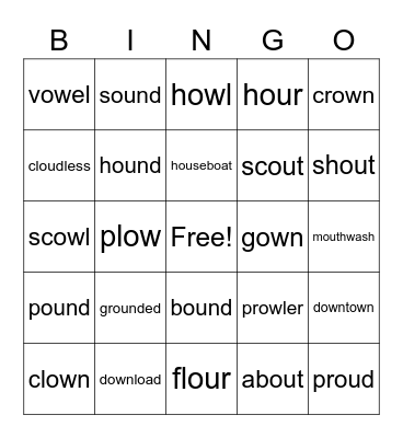 Diphthongs ou/ow Bingo Card