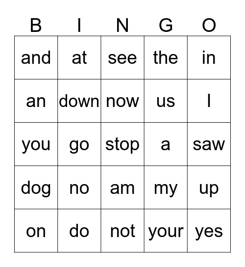 LIst 1- 5 Bingo Card
