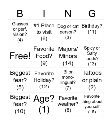 Sterlings Bingo Card