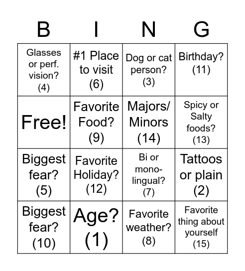 Sterlings Bingo Card