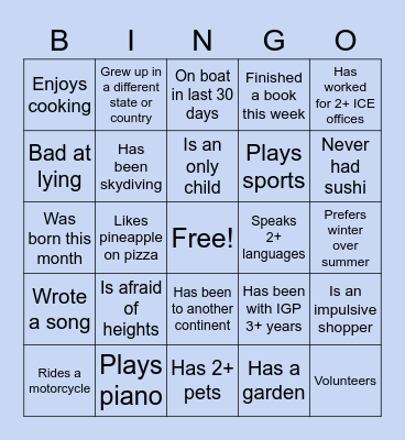 Team-Building Bingo Card